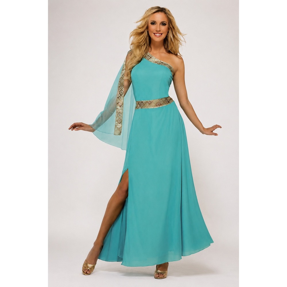 Goddessey The Blue Goddess Costume Dress Cape Wreath Turquoise Gold 81015 Medium